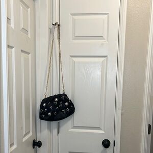 by Anthropology Black Bucket Shoulder Bag with Polka Dots and Chain Strap